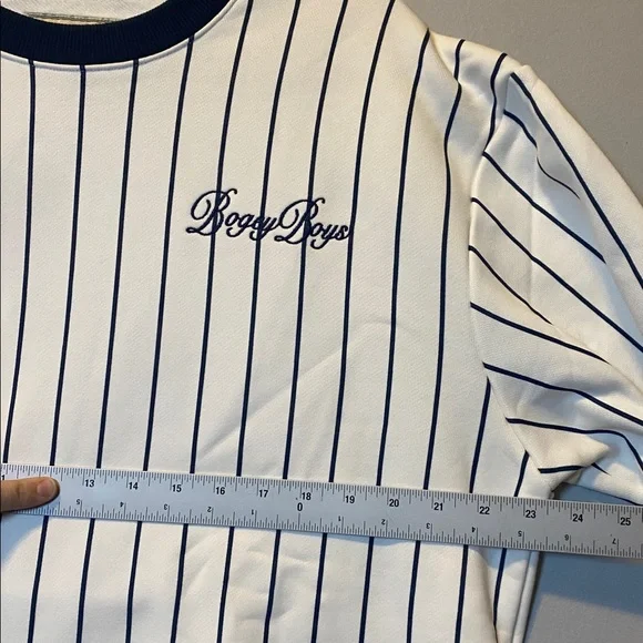 Bogey Boys Pinstripe Crewneck Pullover NEW Mens Large Navy Blue White Sweatshirt - Picture 10 of 13